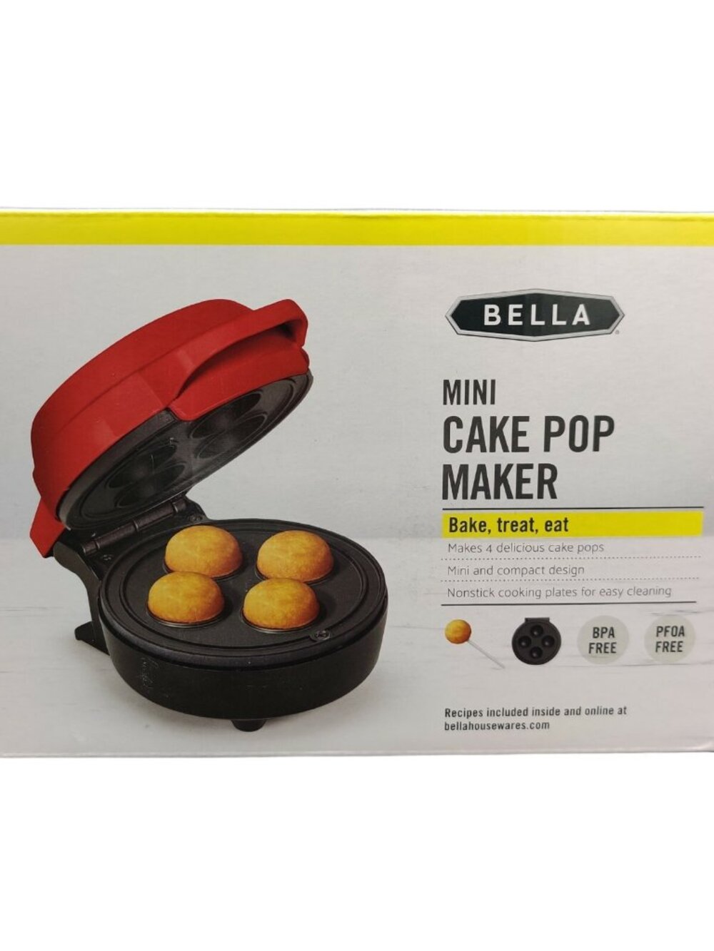 Bella Mini Cake Pop Maker Red New Nonstick Compact Dessert Baker 350W GH-6201P